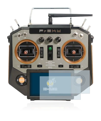 Immagine del dispositivo FrSky Horus X10 con un'ampia varietà di protezioni per lo schermo.