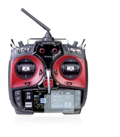 Immagine del dispositivo Graupner mz-24 Pro con un'ampia varietà di protezioni per lo schermo.