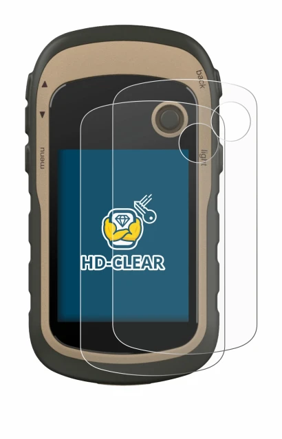 Immagine del dispositivo Garmin eTrex 32x con un'ampia varietà di protezioni per lo schermo.