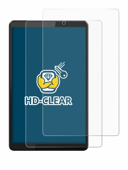 Immagine del dispositivo Lenovo Tab M8 con un'ampia varietà di protezioni per lo schermo.