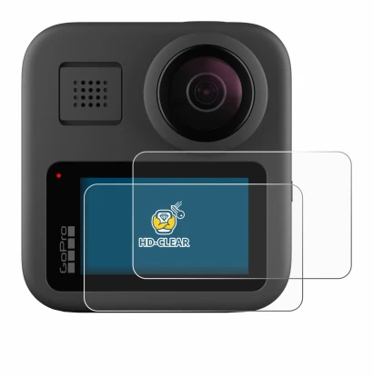 Immagine del dispositivo GoPro Max con un'ampia varietà di protezioni per lo schermo.