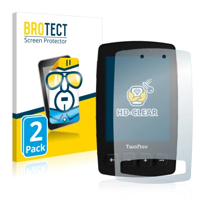 Parte frontale di una confezione del prodotto con il logo del marchio BROTECT. Accanto è raffigurato il dispositivo TwoNav Tra