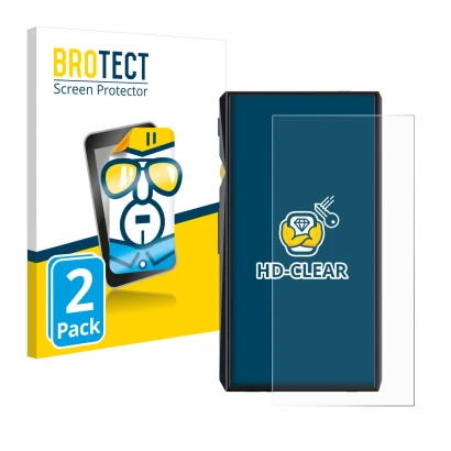Parte frontale di una confezione del prodotto con il logo del marchio BROTECT. Accanto è raffigurato il dispositivo FiiO M11 P