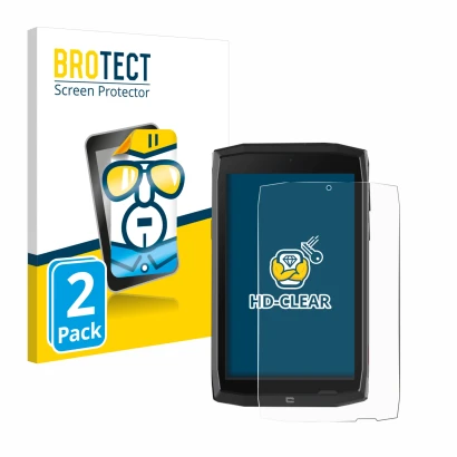 Parte frontale di una confezione del prodotto con il logo del marchio BROTECT. Accanto è raffigurato il dispositivo Crosscall 