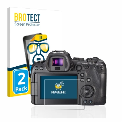 Parte frontale di una confezione del prodotto con il logo del marchio BROTECT. Accanto è raffigurato il dispositivo Canon EOS