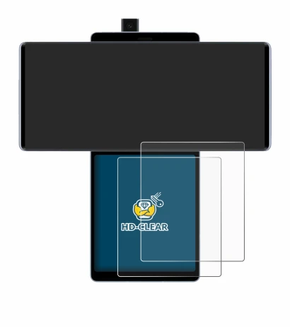 Immagine del dispositivo LG Wing (Display posteriore) con un'ampia varietà di protezioni per lo schermo.