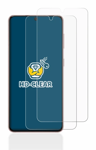 Immagine del dispositivo Samsung Galaxy S21 5G con un'ampia varietà di protezioni per lo schermo.