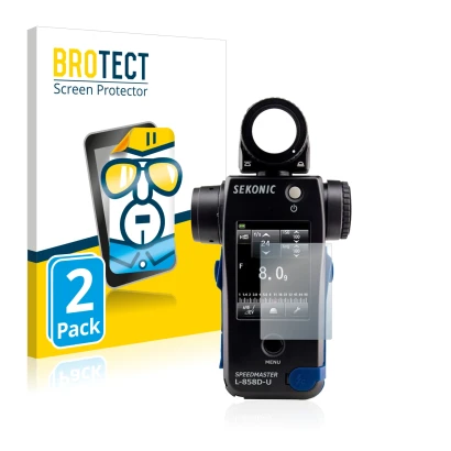 Parte frontale di una confezione del prodotto con il logo del marchio BROTECT. Accanto è raffigurato il dispositivo Sekonic L8