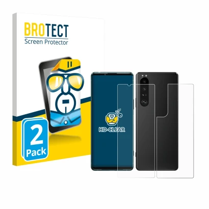 Parte frontale di una confezione del prodotto con il logo del marchio BROTECT. Accanto è raffigurato il dispositivo Sony Xperi