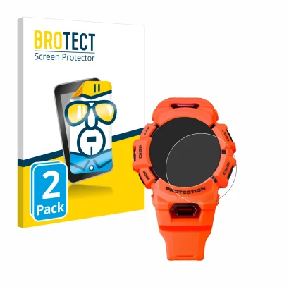 Parte frontale di una confezione del prodotto con il logo del marchio BROTECT. Accanto è raffigurato il dispositivo Casio G-Sh