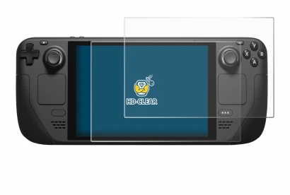 Immagine del dispositivo Valve Steam Deck con un'ampia varietà di protezioni per lo schermo.