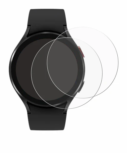 Immagine del dispositivo Samsung Galaxy Watch 4 (44mm) con un'ampia varietà di protezioni per lo schermo.