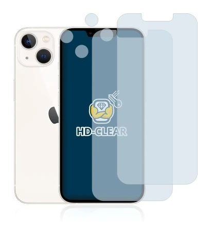 Immagine del dispositivo Apple iPhone 13 (Fronte+Fotocamera) con un'ampia varietà di protezioni per lo schermo.