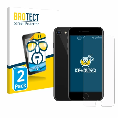 Parte frontale di una confezione del prodotto con il logo del marchio BROTECT. Accanto è raffigurato il dispositivo Apple iPho