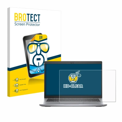 Parte frontale di una confezione del prodotto con il logo del marchio BROTECT. Accanto è raffigurato il dispositivo Dell Latit