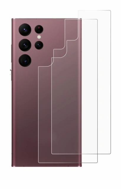 Immagine del dispositivo Samsung Galaxy S22 Ultra 5G (Posteriore) con un'ampia varietà di protezioni per lo schermo.