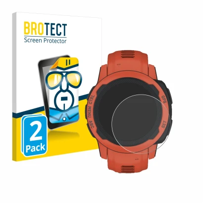 Parte frontale di una confezione del prodotto con il logo del marchio BROTECT. Accanto è raffigurato il dispositivo Garmin Ins