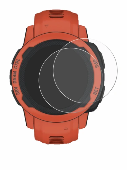 Immagine del dispositivo Garmin Instinct 2S con un'ampia varietà di protezioni per lo schermo.