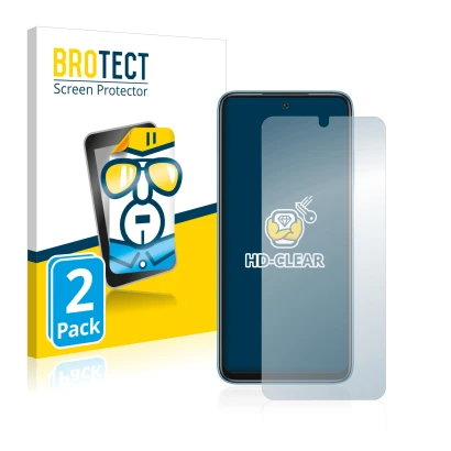 Parte frontale di una confezione del prodotto con il logo del marchio BROTECT. Accanto è raffigurato il dispositivo Xiaomi Red