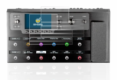 Immagine del dispositivo Line 6 Helix Floor con un'ampia varietà di protezioni per lo schermo.