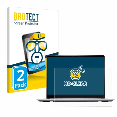 Parte frontale di una confezione del prodotto con il logo del marchio BROTECT. Accanto è raffigurato il dispositivo Framework 