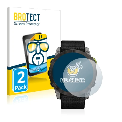 Parte frontale di una confezione del prodotto con il logo del marchio BROTECT. Accanto è raffigurato il dispositivo Garmin End