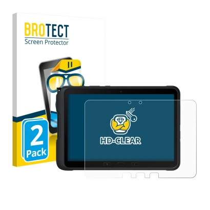 Parte frontale di una confezione del prodotto con il logo del marchio BROTECT. Accanto è raffigurato il dispositivo Samsung Ga