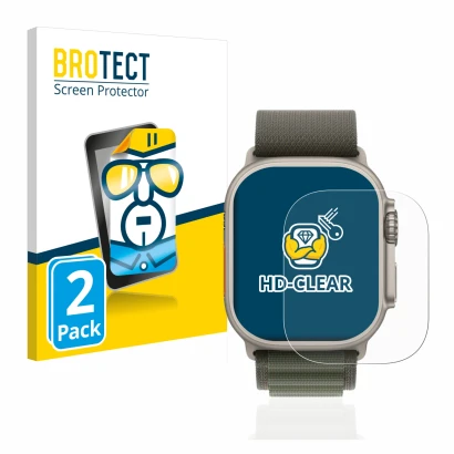 Parte frontale di una confezione del prodotto con il logo del marchio BROTECT. Accanto è raffigurato il dispositivo Apple Watc