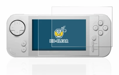 Immagine del dispositivo Evercade EXP con un'ampia varietà di protezioni per lo schermo.