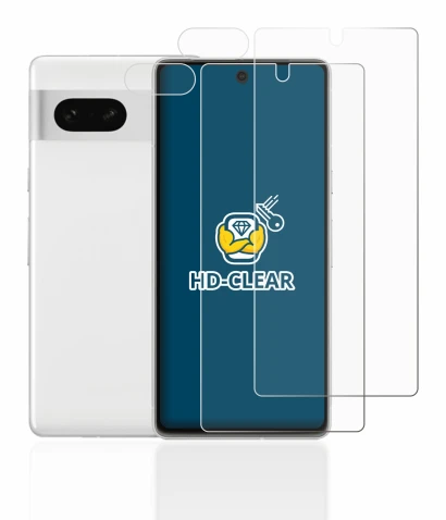 Immagine del dispositivo Google Pixel 7 (Fronte+Fotocamera) con un'ampia varietà di protezioni per lo schermo.