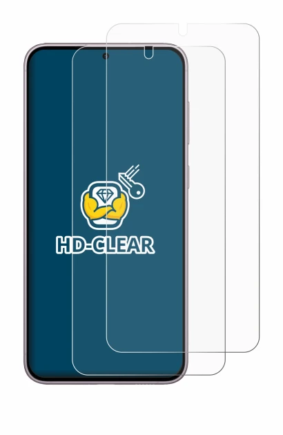 Immagine del dispositivo Samsung Galaxy S23 Plus con un'ampia varietà di protezioni per lo schermo.