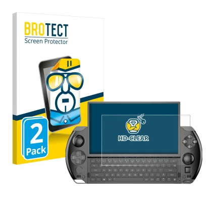 Parte frontale di una confezione del prodotto con il logo del marchio BROTECT. Accanto è raffigurato il dispositivo GPD Win 4 