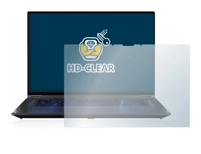 Immagine del dispositivo ASUS ROG Flow X16 con un'ampia varietà di protezioni per lo schermo.