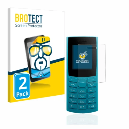 Parte frontale di una confezione del prodotto con il logo del marchio BROTECT. Accanto è raffigurato il dispositivo Nokia 105 