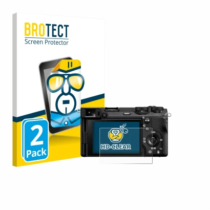 Parte frontale di una confezione del prodotto con il logo del marchio BROTECT. Accanto è raffigurato il dispositivo Sony Alpha