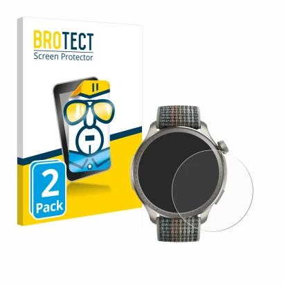 Parte frontale di una confezione del prodotto con il logo del marchio BROTECT. Accanto è raffigurato il dispositivo Huami Amaz