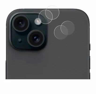 Immagine del dispositivo Apple iPhone 15 (SOLO Fotocamera) con un'ampia varietà di protezioni per lo schermo.