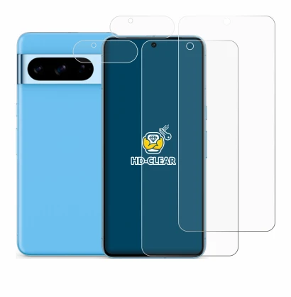 Immagine del dispositivo Google Pixel 8 Pro (Fronte+Fotocamera) con un'ampia varietà di protezioni per lo schermo.