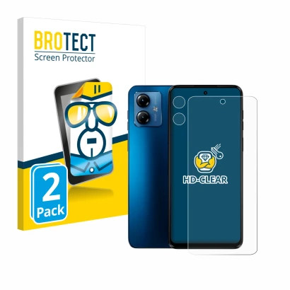 Parte frontale di una confezione del prodotto con il logo del marchio BROTECT. Accanto è raffigurato il dispositivo Motorola M