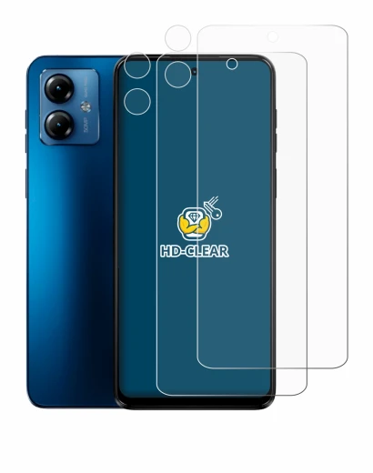 Immagine del dispositivo Motorola Moto G14 (Fronte+Fotocamera) con un'ampia varietà di protezioni per lo schermo.