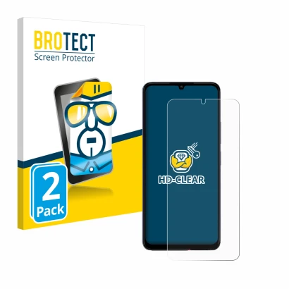 Parte frontale di una confezione del prodotto con il logo del marchio BROTECT. Accanto è raffigurato il dispositivo Xiaomi Poc
