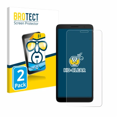 Parte frontale di una confezione del prodotto con il logo del marchio BROTECT. Accanto è raffigurato il dispositivo TCL 501 co
