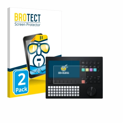 Parte frontale di una confezione del prodotto con il logo del marchio BROTECT. Accanto è raffigurato il dispositivo Polyend Tr
