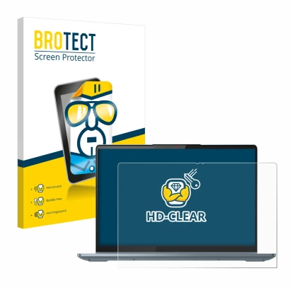 Parte frontale di una confezione del prodotto con il logo del marchio BROTECT. Accanto è raffigurato il dispositivo Lenovo Ide