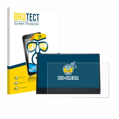 Parte frontale di una confezione del prodotto con il logo del marchio BROTECT. Accanto è raffigurato il dispositivo Dell P1424