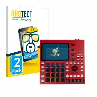 Parte frontale di una confezione del prodotto con il logo del marchio BROTECT. Accanto è raffigurato il dispositivo Akai MPC O