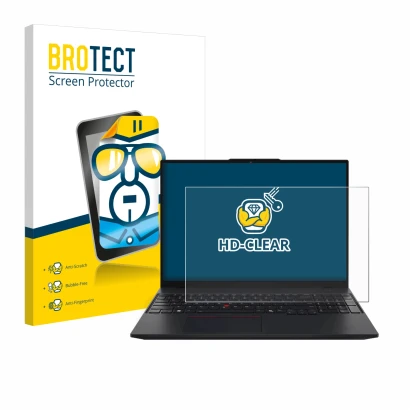 Parte frontale di una confezione del prodotto con il logo del marchio BROTECT. Accanto è raffigurato il dispositivo Lenovo Thi