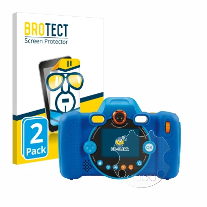 Parte frontale di una confezione del prodotto con il logo del marchio BROTECT. Accanto è raffigurato il dispositivo Vtech Kidi