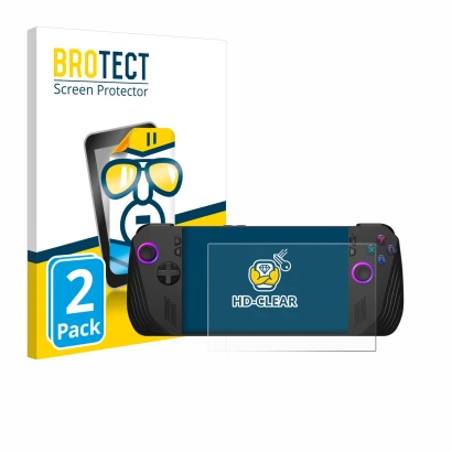 Parte frontale di una confezione del prodotto con il logo del marchio BROTECT. Accanto è raffigurato il dispositivo ASUS ROG A