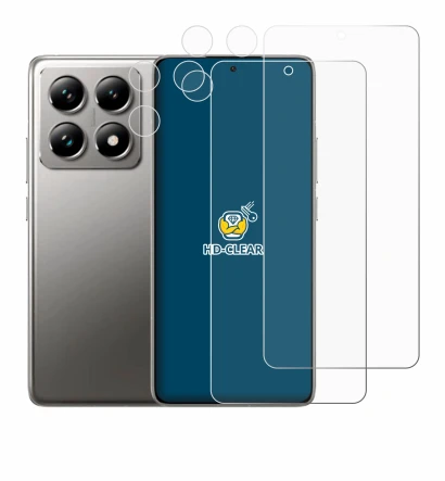 Immagine del dispositivo Xiaomi 14T Pro (Fronte+Fotocamera) con un'ampia varietà di protezioni per lo schermo.